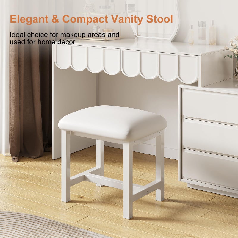 WBKATN White Vanity Stool, Small Vanity Chair, Cute Makeup Bench Seat with Leather Cushioned, Desk Stools for Bedroom, Bathroom, Entryway, Living Room, Office - Image 2