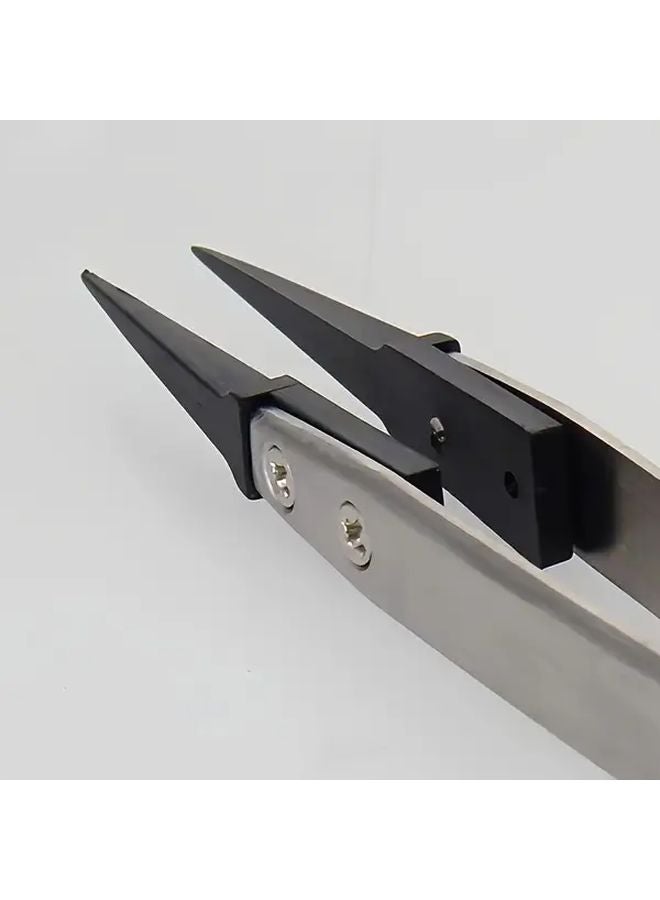 ملقط معدني برأس من ألياف الكربون المضادة للكهرباء الساكنة الآمنة للإلكترونيات بدقة - قطعة واحدة - Image 5