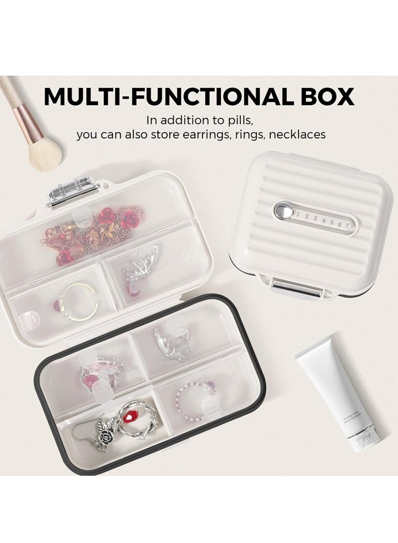 لبونير منظم أقراص للسفر، علبة أقراص محمولة لحبوب منع الحمل، علبة أقراص محمولة لحفظ الأدوية اليومية المقاومة للرطوبة لمدة 7 أيام لحفظ الفيتامينات والمكملات الغذائية وأدوية تتبع الأدوية الضرورية للسفر (أبيض كبير) - Image 4