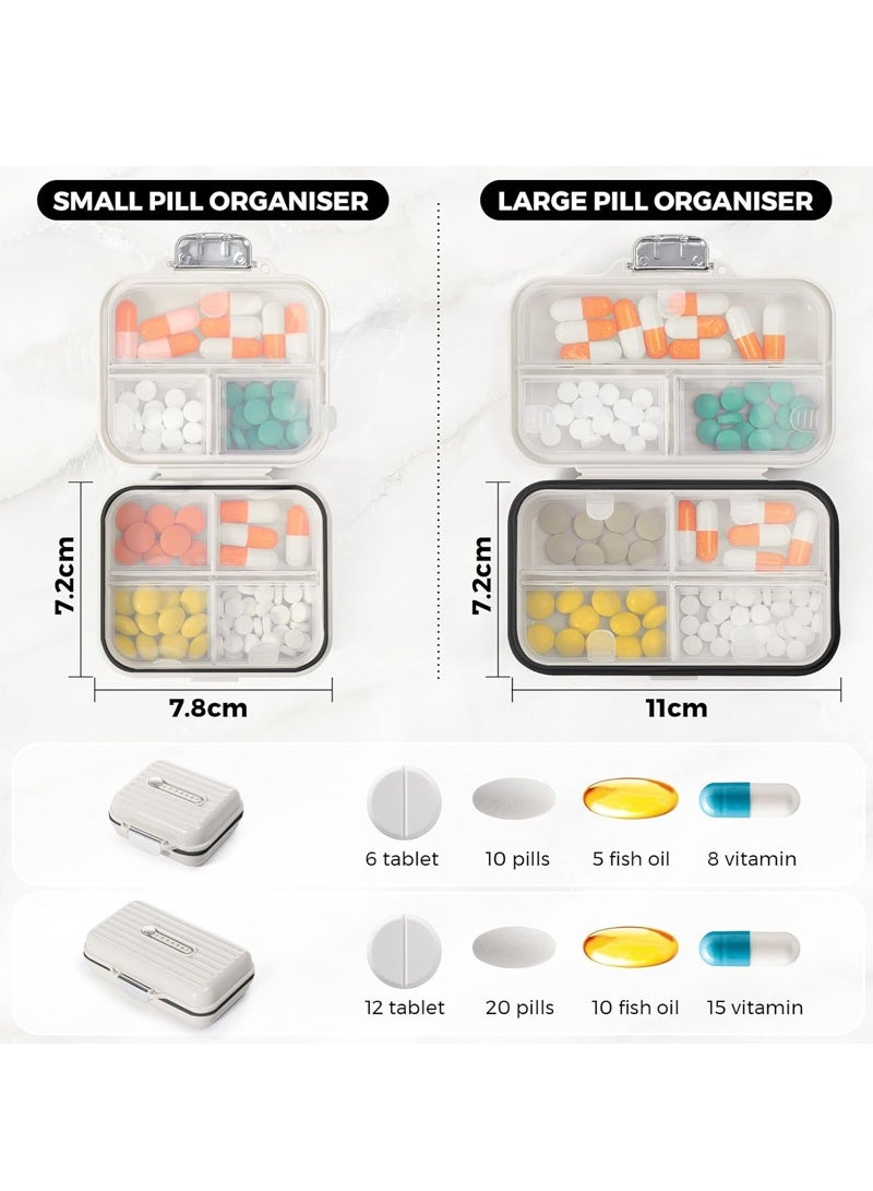لبونير منظم أقراص للسفر، علبة أقراص محمولة لحبوب منع الحمل، علبة أقراص محمولة لحفظ الأدوية اليومية المقاومة للرطوبة لمدة 7 أيام لحفظ الفيتامينات والمكملات الغذائية وأدوية تتبع الأدوية الضرورية للسفر (أبيض كبير) - Image 2