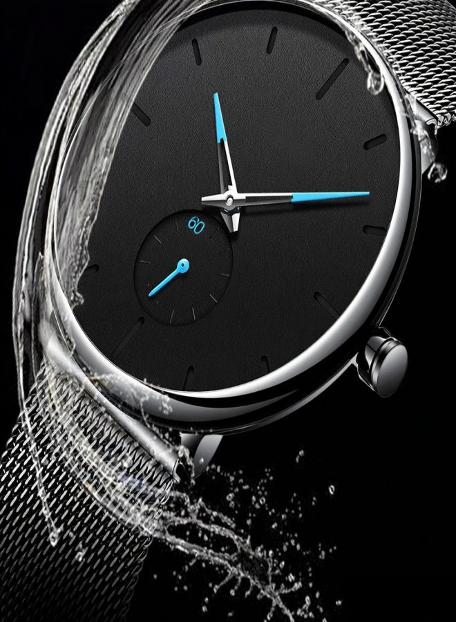 BIDEN Men Fashion Business Watch Ultra Thin Big Dial Wrist Watches Black Minimalist Mesh Band Watch - Image 5