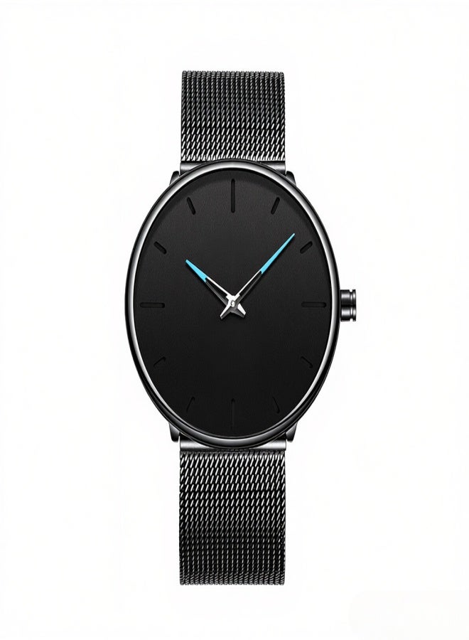 BIDEN Men Fashion Business Watch Ultra Thin Big Dial Wrist Watches Black Minimalist Mesh Band Watch - Image 1