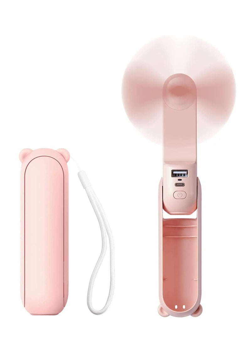 Handheld Mini Fan, 3 IN 1 Hand Fan, 2000mAh Battery Operated 14-21 hours, USB Rechargeable Foldable Fan, Quiet Personal Fan with Power Bank, Travel For Women, Outdoor - Image 1