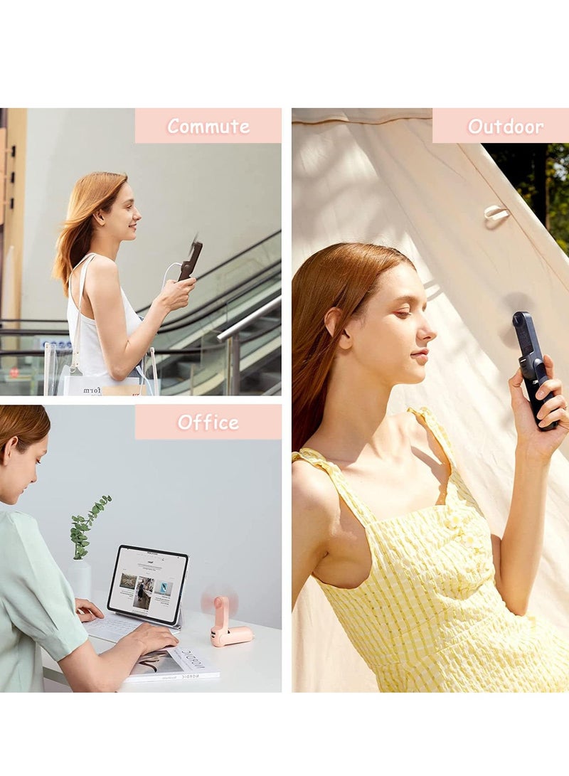 Handheld Mini Fan, 3 IN 1 Hand Fan, 2000mAh Battery Operated 14-21 hours, USB Rechargeable Foldable Fan, Quiet Personal Fan with Power Bank, Travel For Women, Outdoor - Image 5