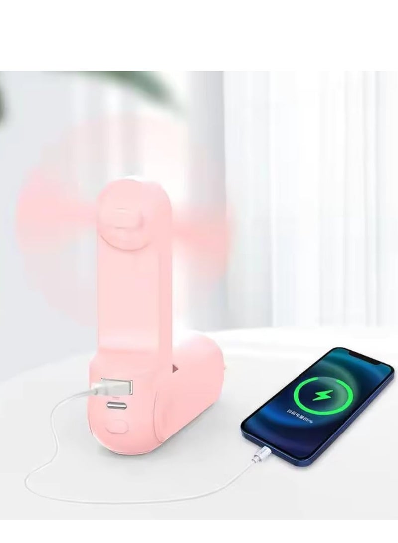 Handheld Mini Fan, 3 IN 1 Hand Fan, 2000mAh Battery Operated 14-21 hours, USB Rechargeable Foldable Fan, Quiet Personal Fan with Power Bank, Travel For Women, Outdoor - Image 2