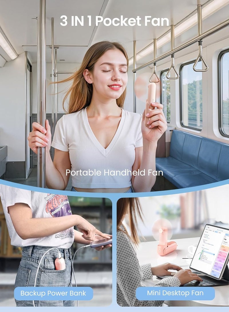 Handheld Mini Fan, 3 IN 1 Hand Fan, 2000mAh Battery Operated 14-21 hours, USB Rechargeable Foldable Fan, Quiet Personal Fan with Power Bank, Travel For Women, Outdoor - Image 4