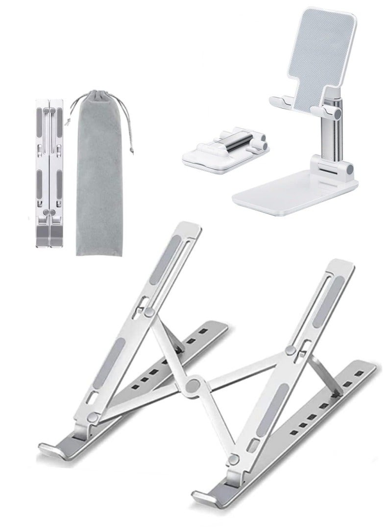 أونليماي فقط حامل كمبيوتر محمول للمكتب ومجموعة حامل للهاتف المحمول، حامل كمبيوتر محمول قابل للتعديل مصنوع من مادة ABS+سيليكون، حامل كمبيوتر محمول قابل للطي، حامل كمبيوتر محمول مبرد وجيد التهوية لأجهزة الكمبيوتر المحمولة - Image 1