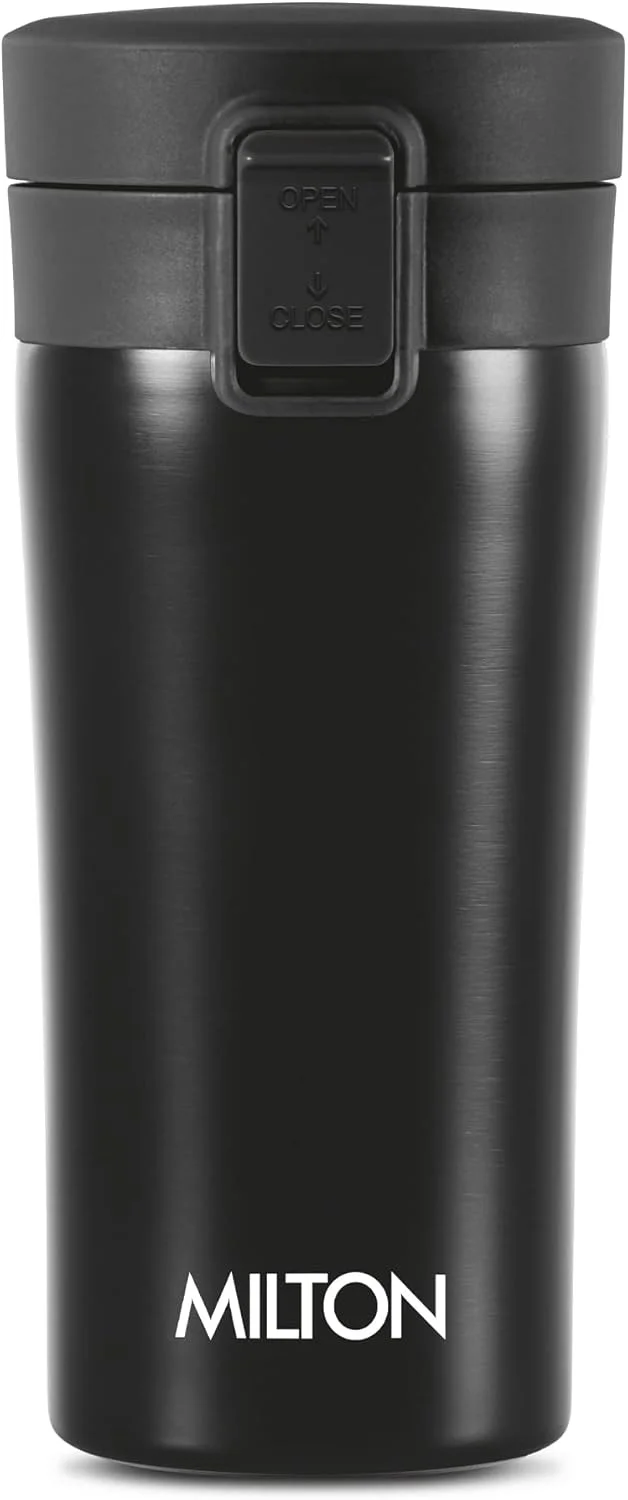 Milton Milton Thermosteel Vacuum Insulated Coffee Mug, 350 ml, Black | Hot & Cold Flask | Leak Proof | Rust Proof | Thermos | Soup Flask | Juice Mug | Water Flask | Tea Mug | Easy Grip Black 350ml