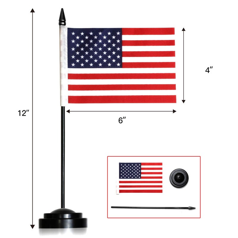 ANLEY American Deluxe Desk Flag Set - 6 x 4 inch Miniature US National Desktop Flag with 12" Solid Pole - Vivid Color and Fade Resistant - Black Base and Spear Top - Image 5