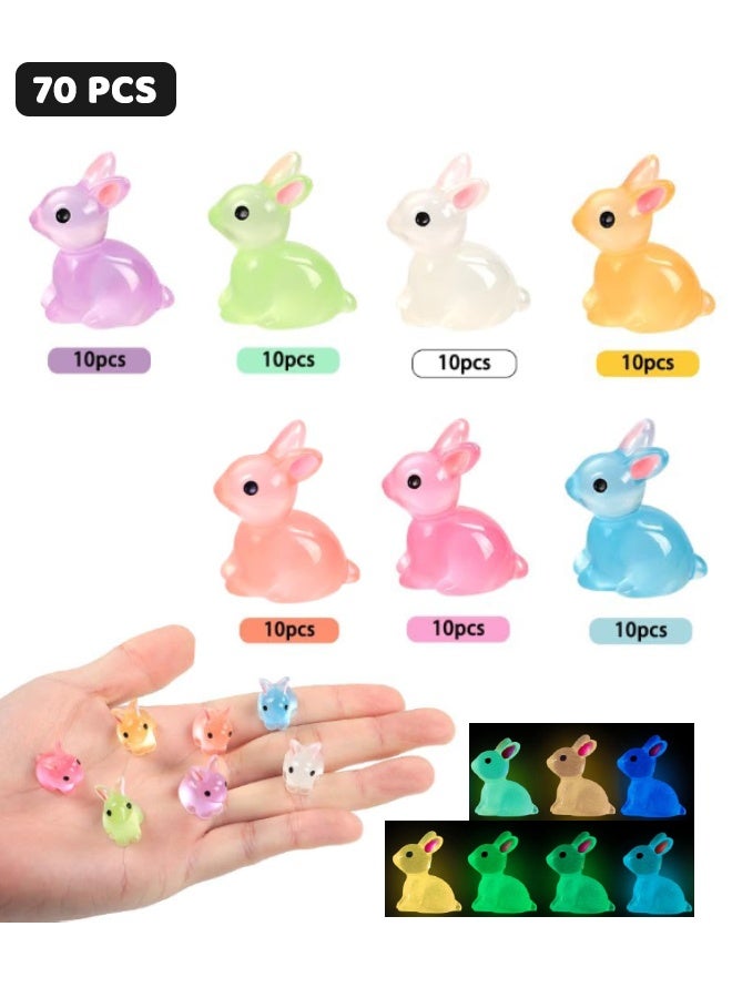 70 قطعة من الأرانب الصغيرة المضيئة من الراتنج، أرانب صغيرة من الراتنج تتوهج في الظلام، زينة مصغرة للأرانب للديكور المصغر، حوض أسماك الحديقة في أصيص، بيت دمية الحديقة، تزيين الكعك، مجموعة سلايم اصنعها بنفسك، ألعاب حفلات ساحرة - Image 1