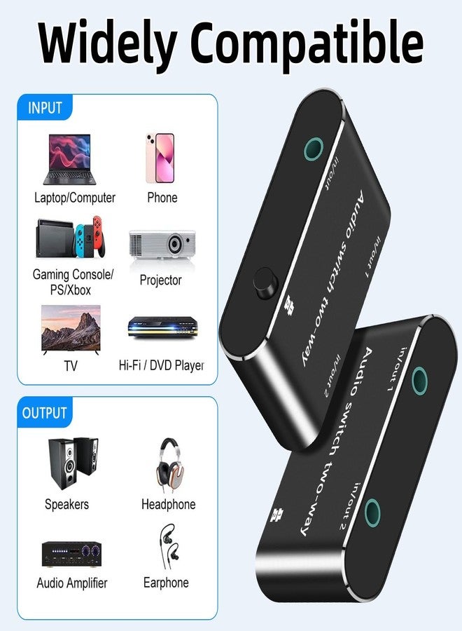 WLTASUY 3.5mm Stereo Audio Switcher (1 in 2 Out /2 in 1 Out) 2 Port 3.5mm Aux Audio Switch with 3.5mm Audio Cable for PC Phone Laptop Headphone - Image 2