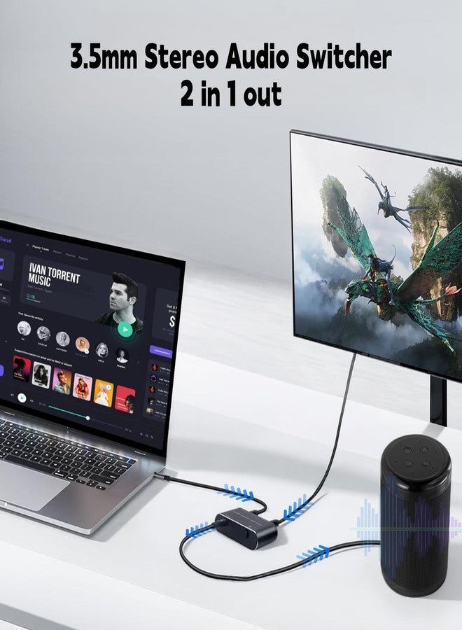 WLTASUY 3.5mm Stereo Audio Switcher (1 in 2 Out /2 in 1 Out) 2 Port 3.5mm Aux Audio Switch with 3.5mm Audio Cable for PC Phone Laptop Headphone - Image 5