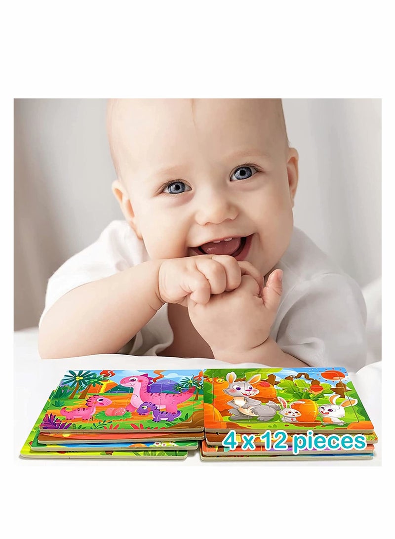KASTWAVE Toddler Wooden Puzzles for Kids, Montessori Toys, 4 Pack Animal Jigsaw Puzzles Set Preschool Learning Toys, Educational Learning, Boys Girls Gifts, Family Time Bonding Activity - Image 5