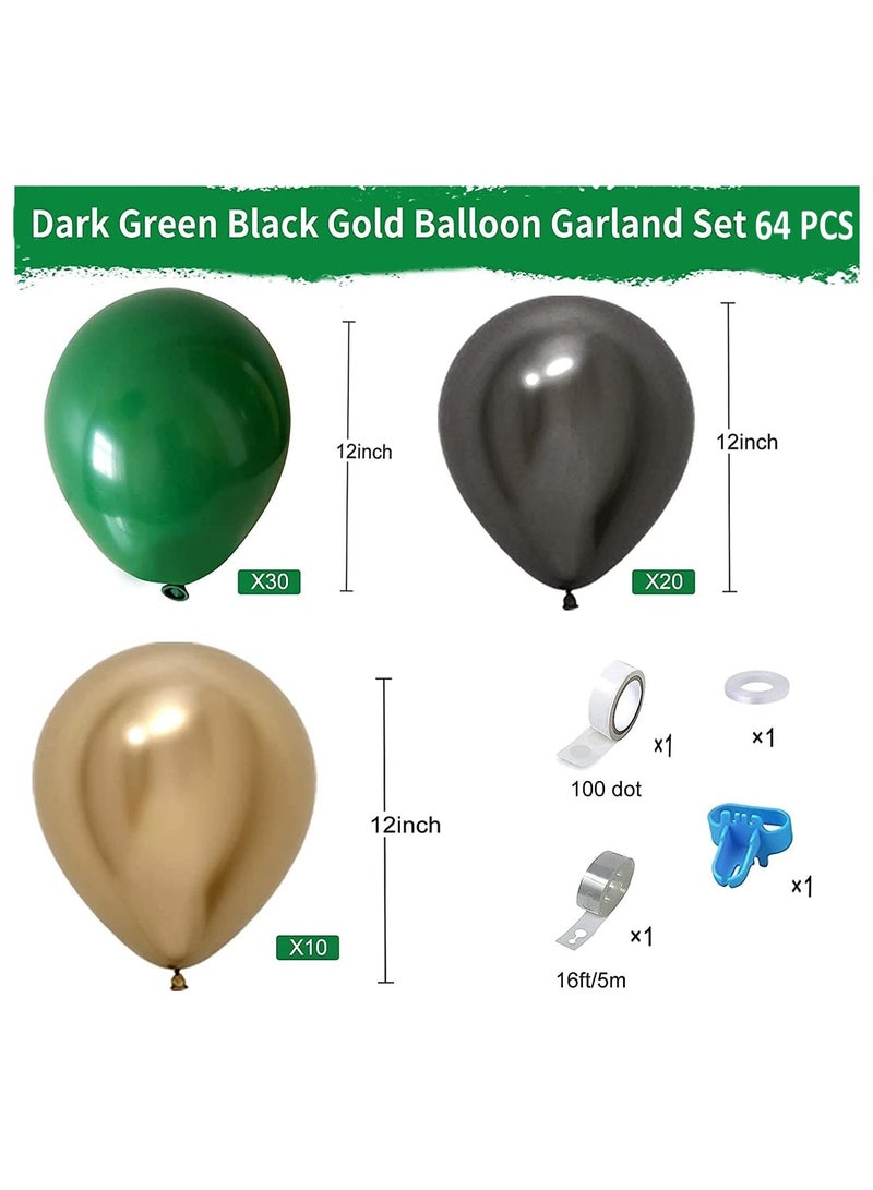 JOLLITY LLC Balloon Arch Garland Kit Dark Green, Black & Metallic Gold Balloons Birthday Decoration Party Supplies for Wedding Baby Shower Bridal Engagement, Anniversary (64 Pcs) - Image 2