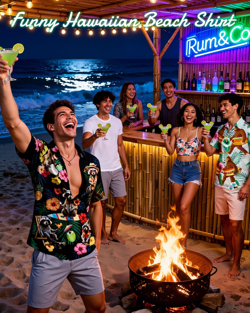 Zando Funny Hawaiian Shirt for Men â€“ Raccoon Funny Tropical Short Sleeve Button Down Aloha Outfits Top, Casual Printed Summer Beach Clothes Top for Vacation, Party,or Holiday Large - Image 3