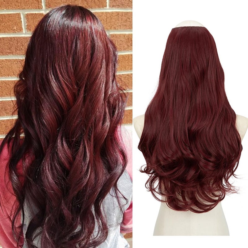 SARLA إضافات شعر صناعية طويلة ومجعدة وسميكة من سارلا بلون بورغندي على شكل حرف U للنساء، لون نبيذي 24 بوصة
