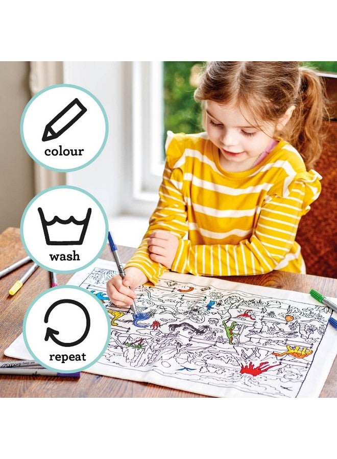 eatsleepdoodle Dinosaur Placemat in Its Own Cotton Carry Bag to Color in, Fun Educational Dinosaur Coloring Placemat, Washable Felt Tip Fabric Markers Included - Image 1
