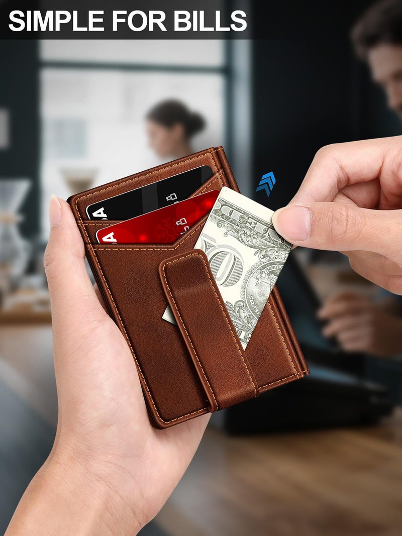 ZALVEX Wallet for Men Slim Leather Wallets for 12-15 Cards, Minimalist Thin RFID Blocking Card Holder with Money Clip & ID Window, Small Bifold Front Pocket Wallet, Gifts for Men - Image 4