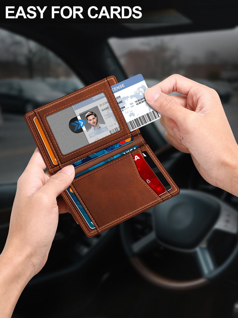 ZALVEX Wallet for Men Slim Leather Wallets for 12-15 Cards, Minimalist Thin RFID Blocking Card Holder with Money Clip & ID Window, Small Bifold Front Pocket Wallet, Gifts for Men - Image 3