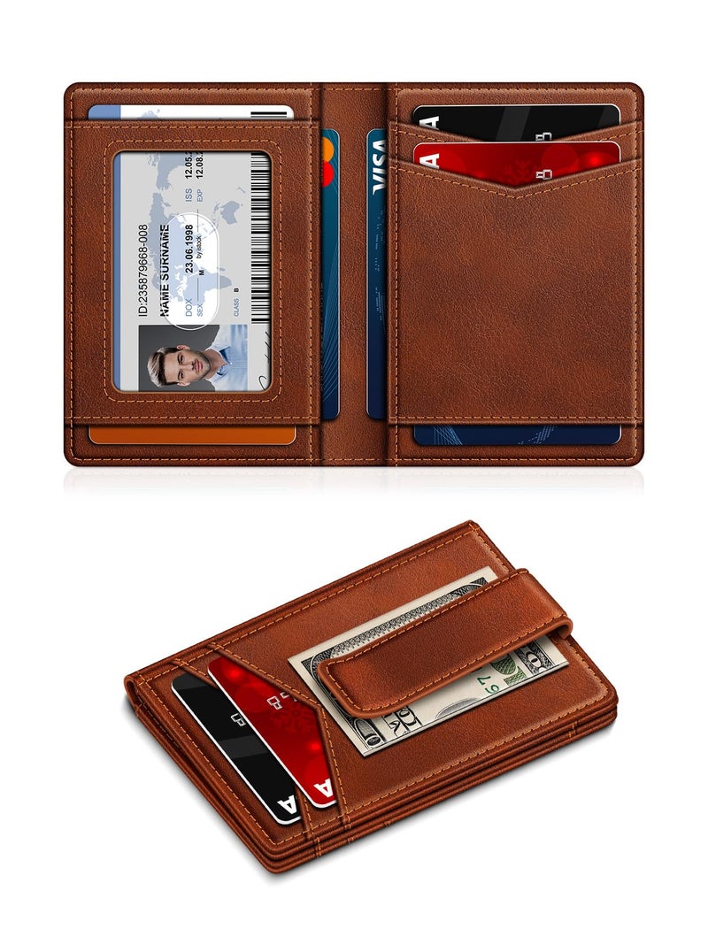 ZALVEX Wallet for Men Slim Leather Wallets for 12-15 Cards, Minimalist Thin RFID Blocking Card Holder with Money Clip & ID Window, Small Bifold Front Pocket Wallet, Gifts for Men - Image 2