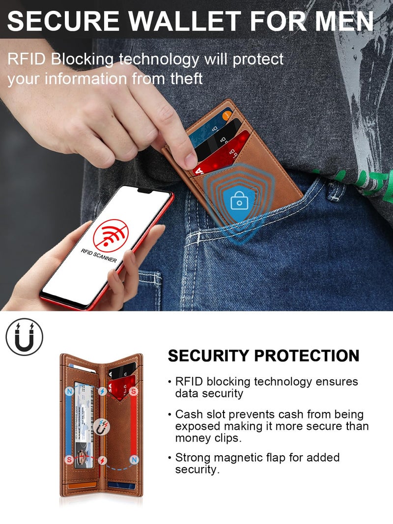 ZALVEX Wallet for Men Slim Leather Wallets for 12-15 Cards, Minimalist Thin RFID Blocking Card Holder with Money Clip & ID Window, Small Bifold Front Pocket Wallet, Gifts for Men - Image 5