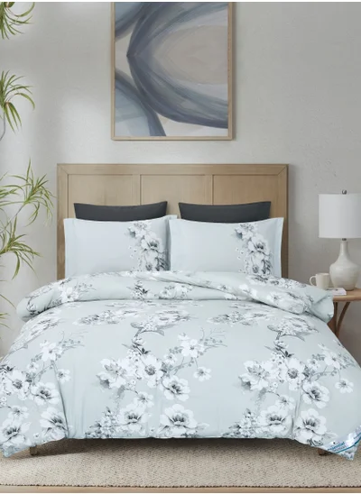 Donetella Printed Comforter Set 4-Pcs Queen Size All Season Bed Fits(140 X 200 Cm)Bedding Set With Removable Filler And Down Alternative Filling, Pastel Grey