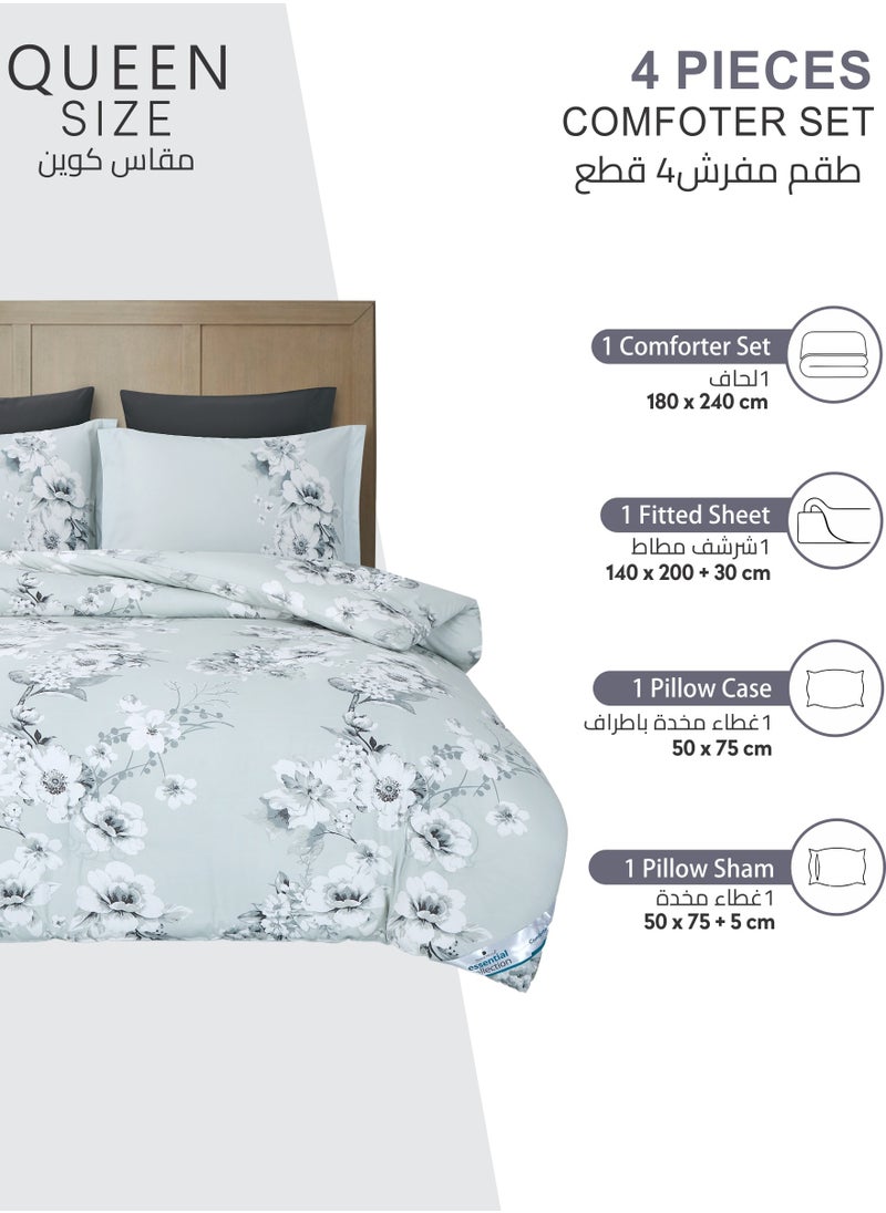 دوناتيلا - طقم لحاف مطبوع 4 قطع مقاس كوين مناسب لجميع المواسم(140 * 200 سم)طقم سرير مع حشو قابل للإزالة وحشوة بديلة لأسفل ، رمادي باستيل - Image 1