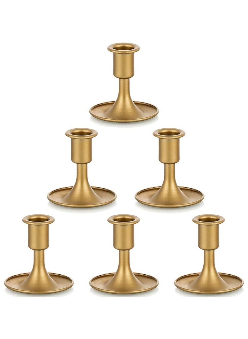 NANAO Gold Taper Candle Holder Set of 6, Short Skinny Brass Candlestick Holders, Vintage Small Low Metal Candles Sticks for Wedding Centerpieces Birthday Party Holiday Dinning Table Decor - Image 1