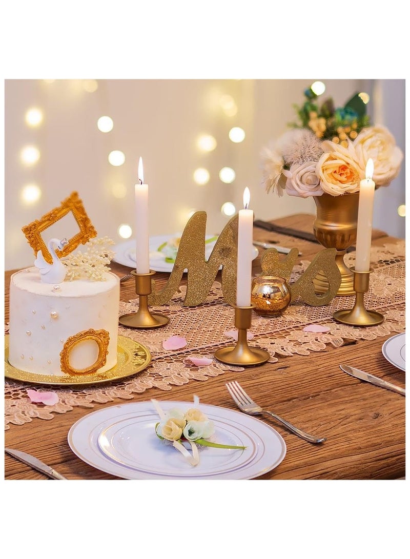 NANAO Gold Taper Candle Holder Set of 6, Short Skinny Brass Candlestick Holders, Vintage Small Low Metal Candles Sticks for Wedding Centerpieces Birthday Party Holiday Dinning Table Decor - Image 2