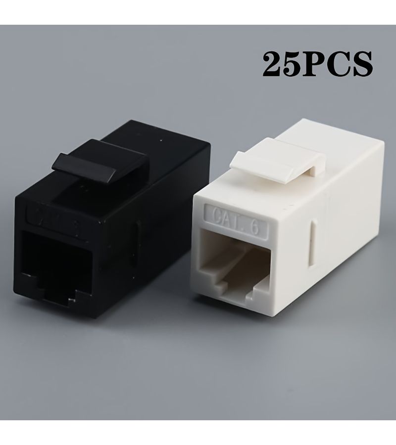 25 قطعة من وحدة RJ45 سوداء مقاومة للهب قابلة للتوصيل المباشر من أنثى إلى أنثى لشبكة Cat6 - Image 1