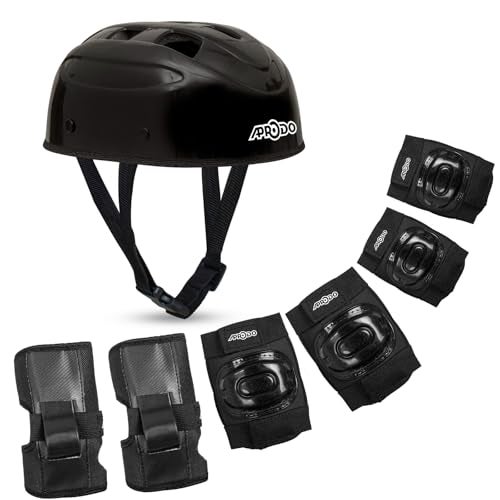 APRODO Kids Protective Gear Set for Roller Skating, Skateboarding & Cycling |for Kids 5 to 12 Years (Black) | Knee and Elbow Pads Wrist Guards Set for Skating, Skateboard & Cycling - Image 1