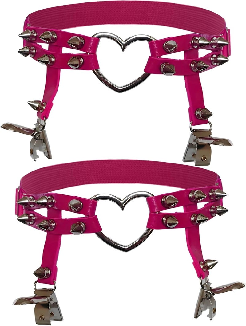Adove Women Adjustable Leather Thigh Garter, Heart Shaped Leg Garter with Clips punk goth Garters for thigh high socks - Image 1