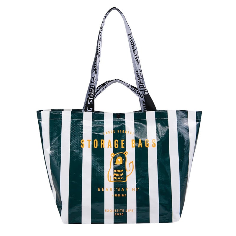 Kitchen Reusable Grocery Bags Stripe Foldable Shopping Tote Bags For Groceries Food - Image 2