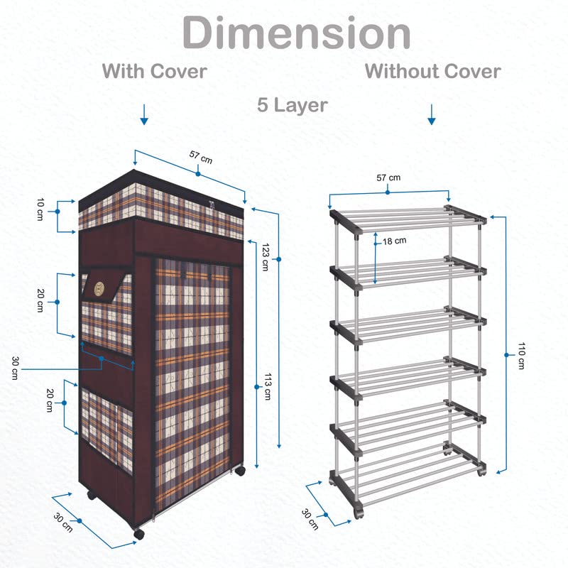 TRENDY Metal Multipurpose Foldable Shoe Rack for Home with Cover | 360 ° Rotating Wheels, Dustproof Zip Cover with Side and Zipper Top Pockets - Image 3
