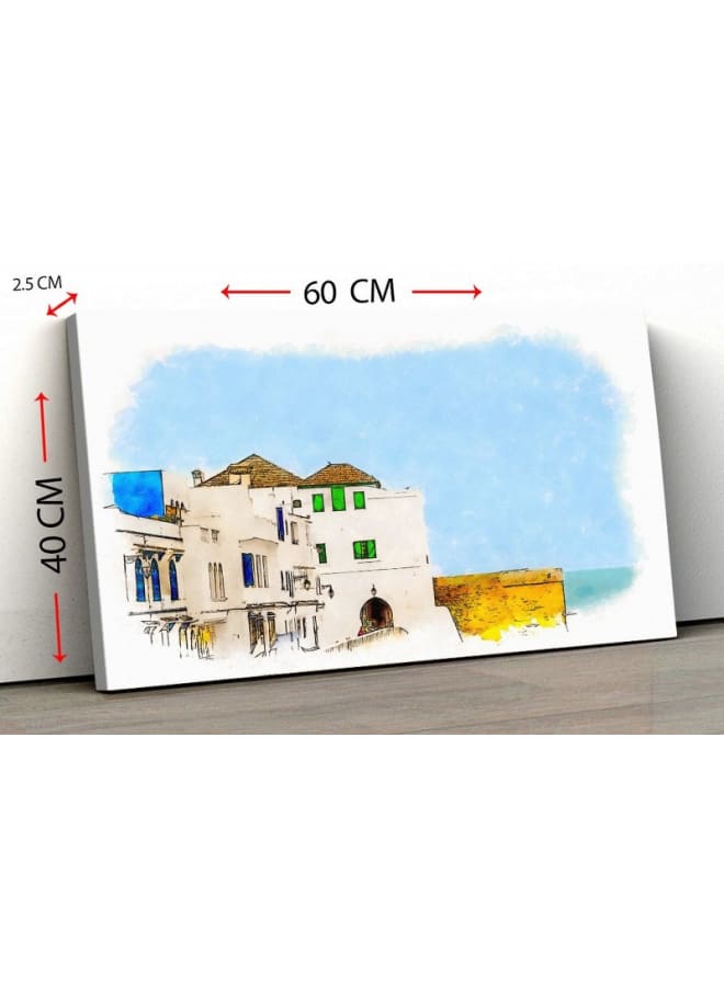 هوم جاليري لوحة فنية جدارية من القماش، صورة تجريدية مؤطرة لشارع بروميناد على طول أسوار البحر، المغرب، 120 عرض × 80 ارتفاع × 2 عمق - Image 4