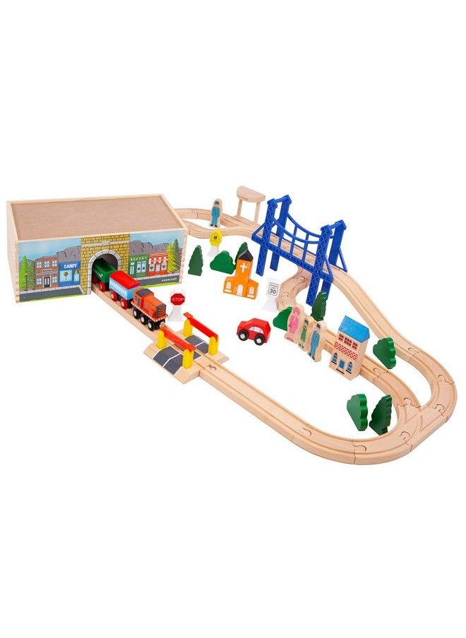 Orbrium Toys 52 Pcs Deluxe Wooden Train Set With Dualuse Storage Box/Tunnel Compatible With Thomas Wooden Railway, Brio, Chuggington  - Image 3