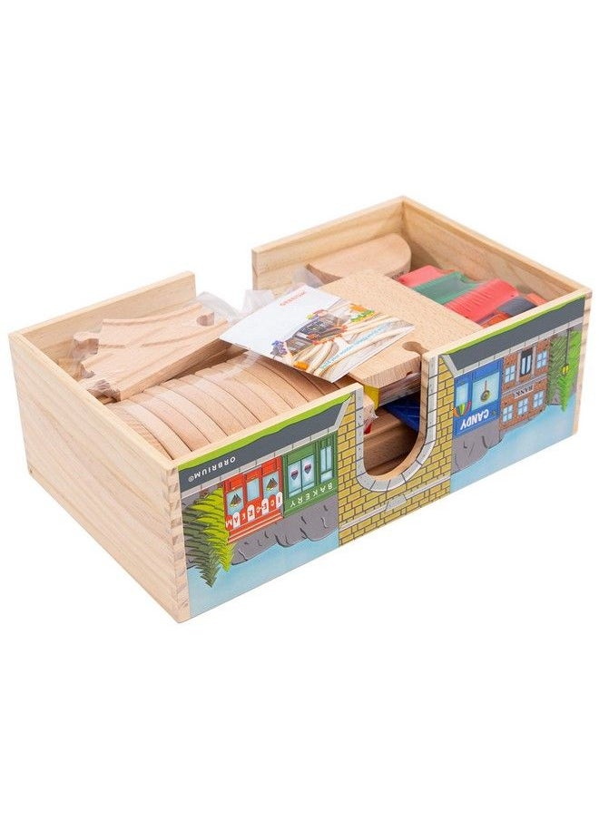 Orbrium Toys 52 Pcs Deluxe Wooden Train Set With Dualuse Storage Box/Tunnel Compatible With Thomas Wooden Railway, Brio, Chuggington  - Image 4