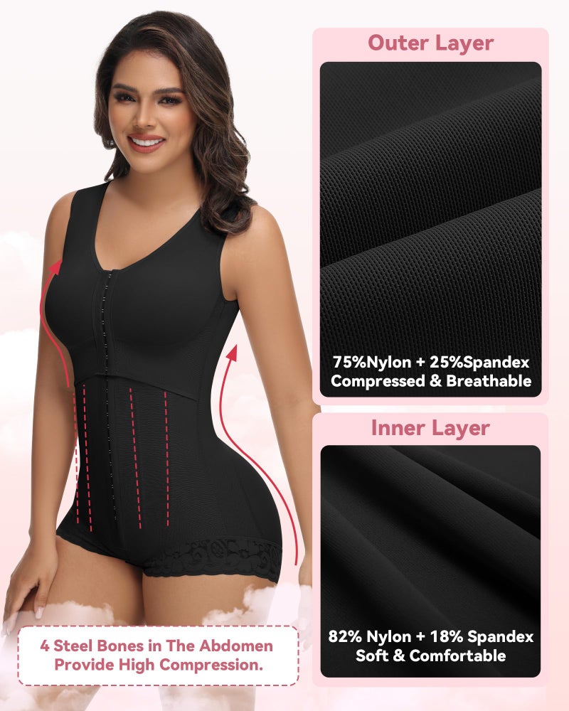 SHAPSHE Fajas Colombianas Moldeadoras Waist Trainer Postpartum Post Liposuction Compression Garment Shapewear with Adjustable Chest with Steel Bones Black L - Image 2