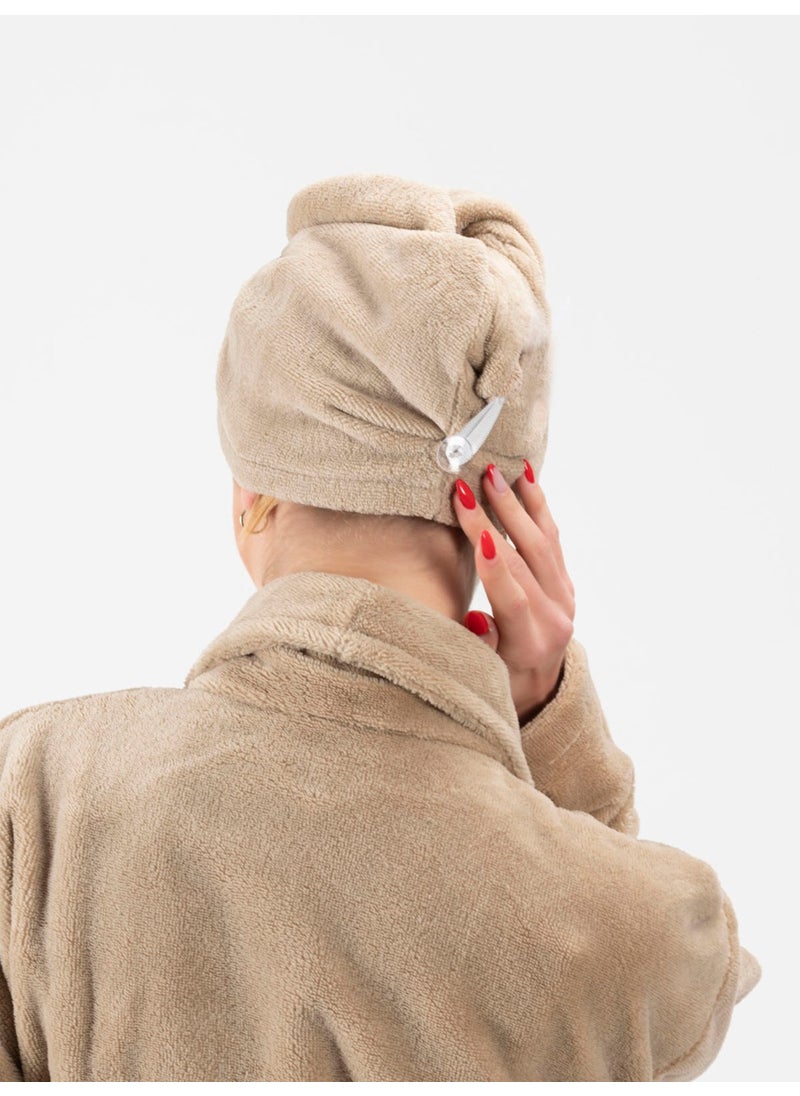 Ender Home - Buttoned Hair Drying Cap Triga Velvet Head Towel Hair Cap - Image 1