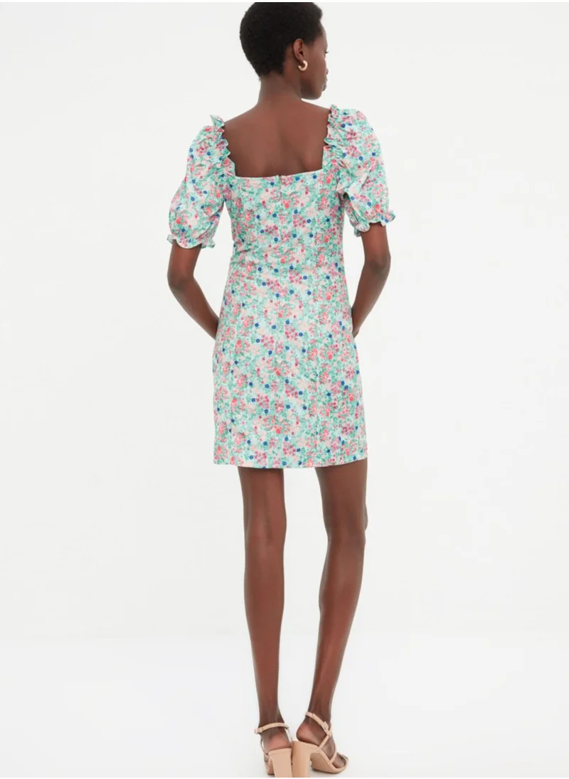 trendyol Balloon Sleeve Floral Print Dress