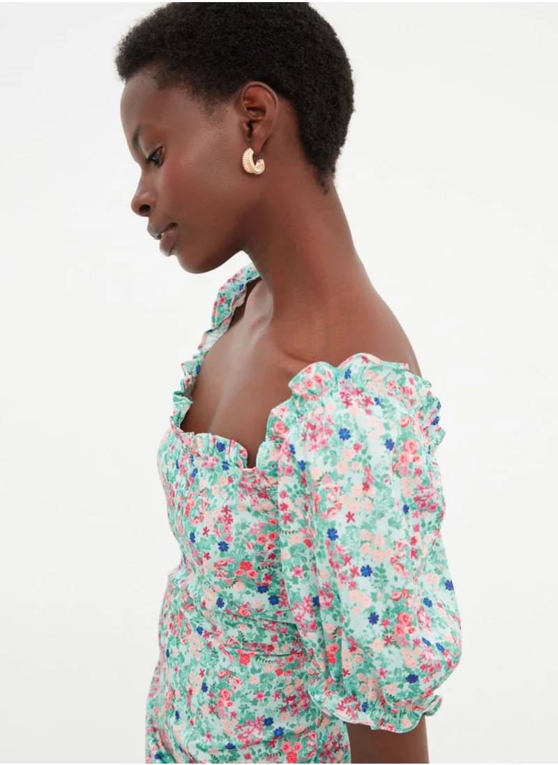 trendyol Balloon Sleeve Floral Print Dress
