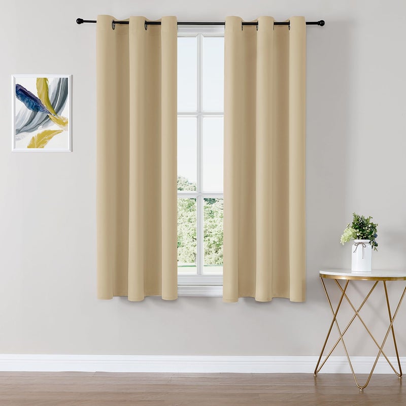 ChrisDowa Blackout Curtains 63 inches Long for Bedroom - 2 Panels Set Grommet Thermal Insulated Room Darkening Curtains for Living Room (Biscotti Beige  42 x 63 Inch) - Image 3