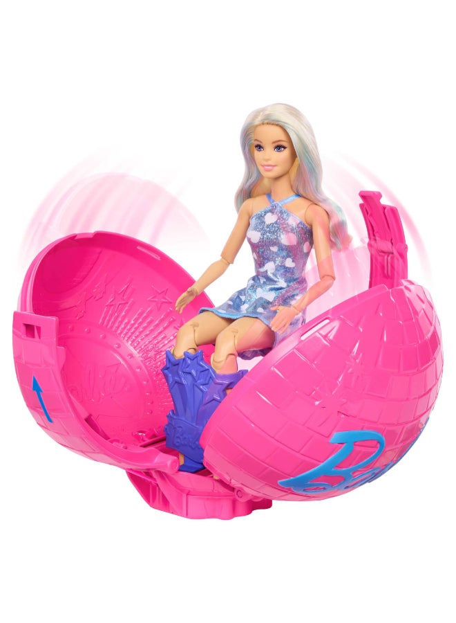 Barbie Team Barbie Roll and Reveal Pop Star Doll and Accessories with Blonde Fashion Doll & 8 Surprises and a Disco Ball Encasement - Image 4