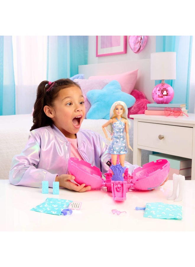 Barbie Team Barbie Roll and Reveal Pop Star Doll and Accessories with Blonde Fashion Doll & 8 Surprises and a Disco Ball Encasement - Image 2