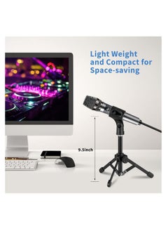 Generic Adjustable Foldable Microphone Stand with Mic Clip Holder - Compatible with Shure SM58, Samson Q2U, Blue Yeti - Portable Tripod Stand for Dynamic Mics  - Image 3