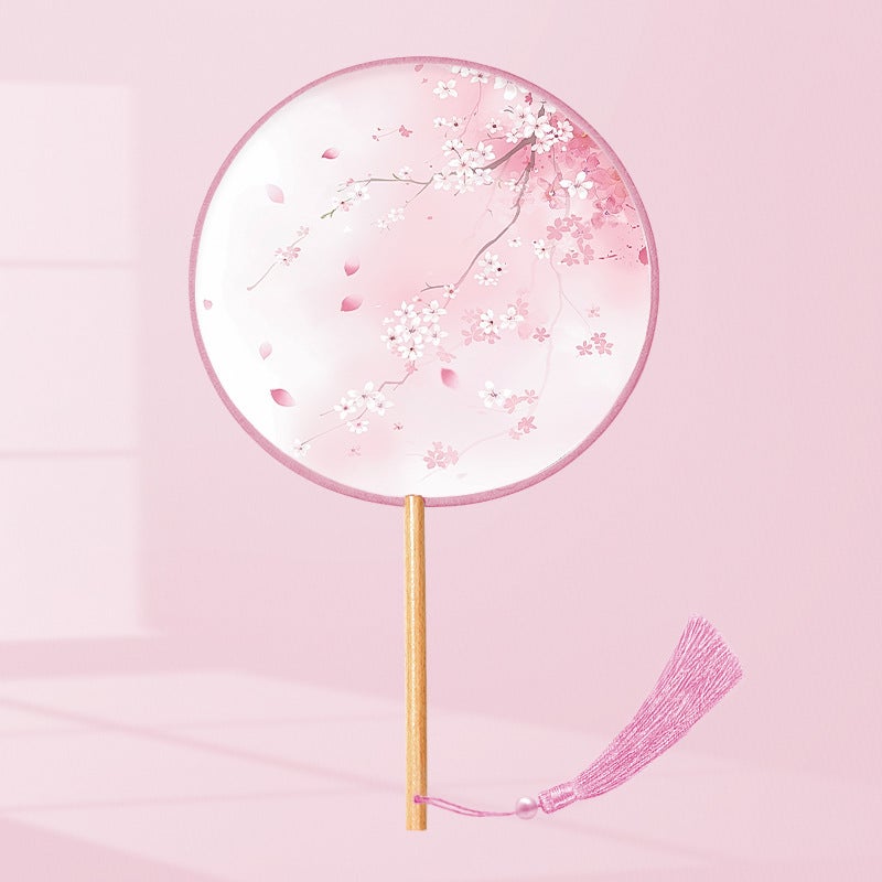 Semi-Transparent Round Fan Ancient Look Flower feather (semi-permeable Silk) 
