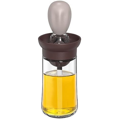 TINMIX Oil Dispenser with Brush  Glass Olive Oil Dispenser for Kitchen 2 IN 1 Oil Dispenser Bottle with Silicone Basting Brush for Cooking Vinegar Sauce BBQ Grill Frying TOB21 Grey