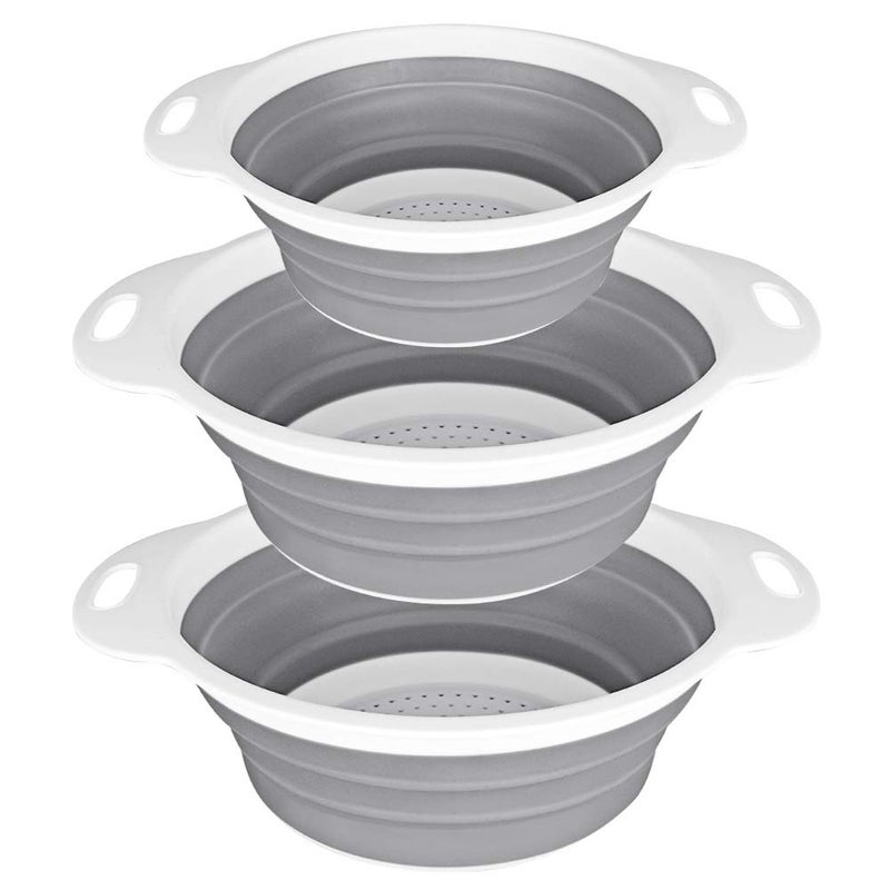 QiMH Collapsible Colander and Strainer Set of 32 PC 4 Quart1 gal and 1 PC 2 Quart05 gal  BPA Free  Dishwashersafe Silicone Kitchen Foldable Strainer for Pasta Veggies