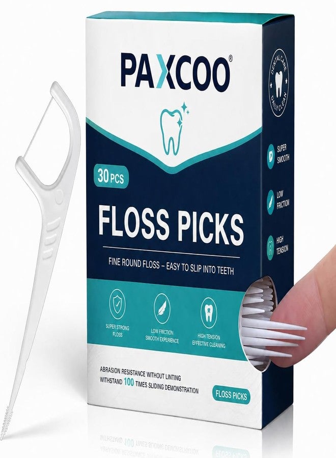 PAXCOO 3 In 1 Dental Floss Picks 30 PCS | Toothpick Flossers for Teeth Cleaning | Double Thread Strong Floss Tooth Picks | Plaque Remover & Fresh Breath Cleaner for Adults & Kids - Image 1