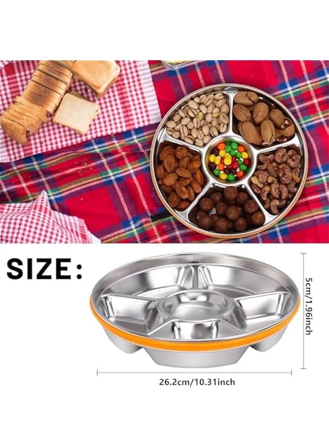 هوكور SupWolf 2 Pack Veggie Tray with Lid and Dip, Divided Serving Tray, Portable Divided Serving Platter, Stainless Steel 6 Compartments 10inch 60oz, Serving Platter for Party, Picnic, Entertaining - Image 2